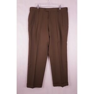 Jos. A. Bank Brown Pants Mens 40R 100% Wool Executive Collection Pleated Cuffed